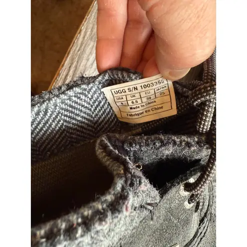 UGG  Black Waterproof Duck Boots Herringbone Cuff Lace Up Ankle‎ Boots Size 8 thumbnail 7