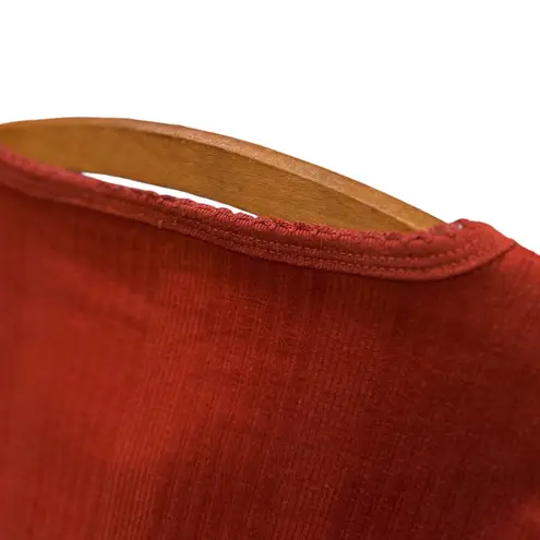 CHIC Burnt Orange Rust Long Sleeve Green Floral Geometric Embroidered Top No Tag Size M