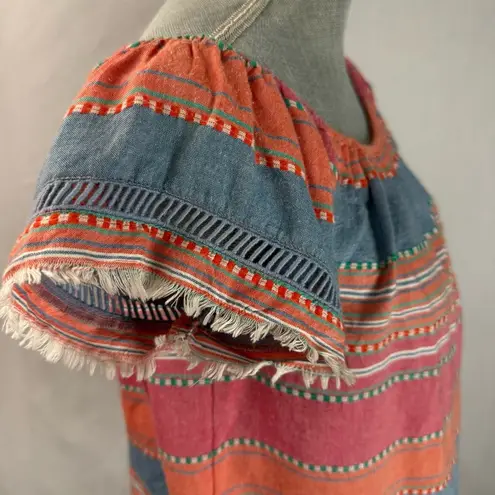 DRA Los Angeles Stripe Fringe Off The Shoulder 3/4 Sleeves Blouse M Boho Peasant Pink Size M