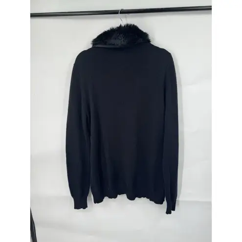 Black Saks Fifth Ave Faux Fur Trim Snap Up Sweater Women XL Old Money