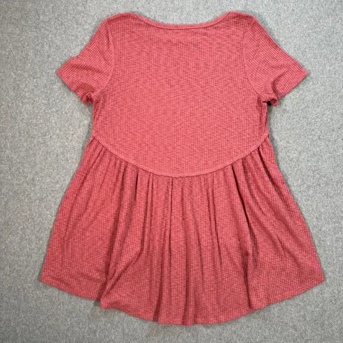 Andree by Unit Ribbed High Low Tunic Size Large Rose Short Sleeve Raw Hem Modest - Image 6