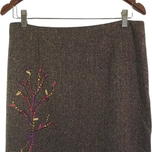 Vintage KENZO JUNGLE Size 8 Brown, Pink Tweed Wool Blend Embroidered Skirt Brown