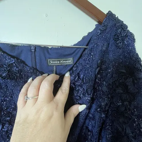 Jessica Howard Plus Size Lace Round Neck Sequin Satin Belt Ball Gown 22/24