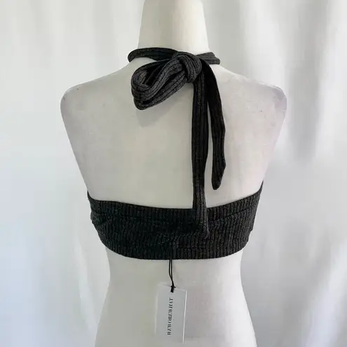 We Wore What New  Tie Halter Bra Top Ribbed Knit Crop Top Charcoal Size Small