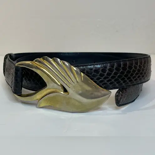 Vintage Leather Shop Women’s Dark Brown Designer Belt with Gold Buckle Size M Black Size M