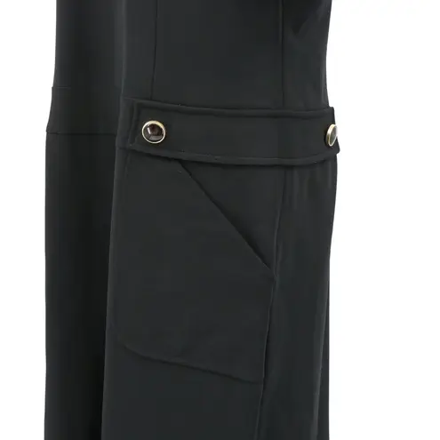 Lafayette 148 New York Black Stretch Sheath Tab Waist Dress Short Sleeve Midi 14