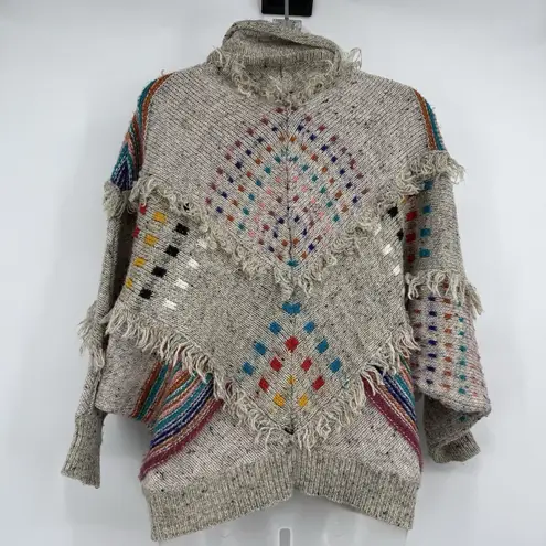 VTG Max Bradley S Sweater Jumper Wool Blend Boho Festival Fringe Art Colorful