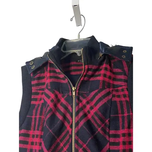 NIKIBIKI plaid zip up hooded black & red vest Sz L