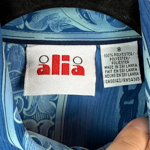 Alia Shirt Women 8 Blue Striped Chain Print Long Sleeve Button