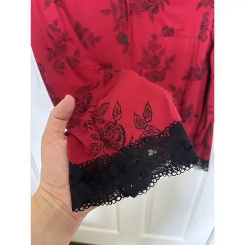 Soma Red Black Lace Dark Romantic Floral Pajama Set Size Large Cozy Goth