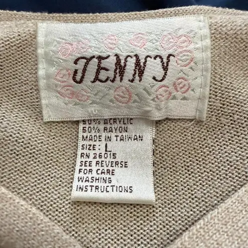 Vintage Jenny Sweater Size L Tan Beige Floral Embroidered Short Sleeve Knit Top Brown Size L