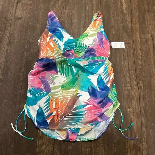 Cacique Swim by multicolored tropical floral ruched 18 one piece