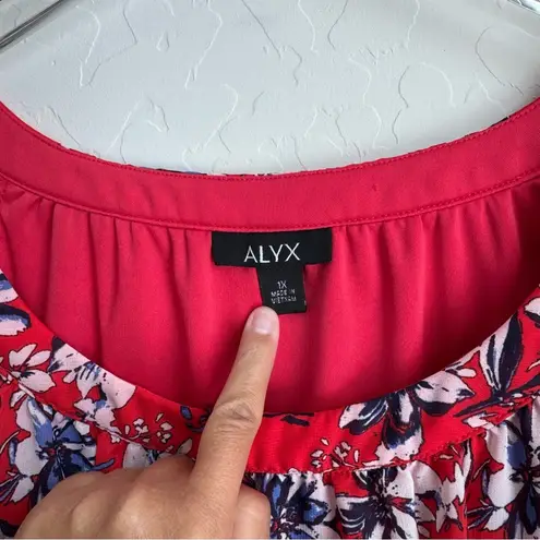 Alyx Floral Tank Top Blouse Red Blue Patriotic 1X