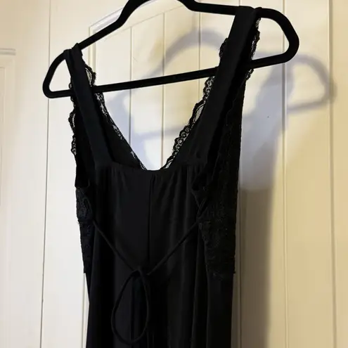 B Moss Black Vintage 1990 Lace Top Tie Back Deep Plunge Bodice Cocktail Dress # Size M