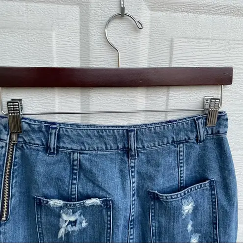 Public School Womens Skort Denim Mini Pencil Distressed Pockets Zip Size Small Blue