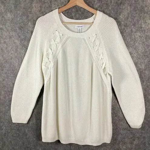 Calvin Klein  Women’s Sweater Size Large White Cable Knit Chunky Pullover Jumper