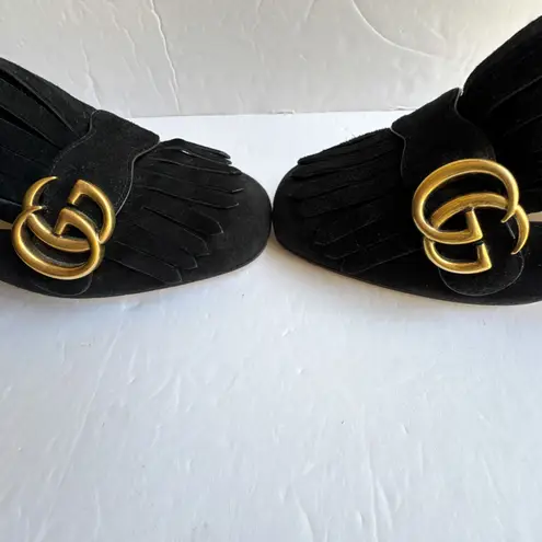 Gucci  GG Marmont Fringe Block Heel Pumps Black Suede 39 - Image 4