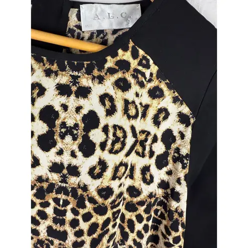 ALC Frank A.L.C. Luxe Raglan Short Sleeves Leopard Print Silk Blouse Size 2