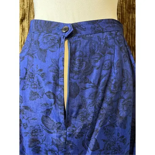 VTG Vintage 2 Piece Skirt Set Indigo Blue Floral Pattern Size 8