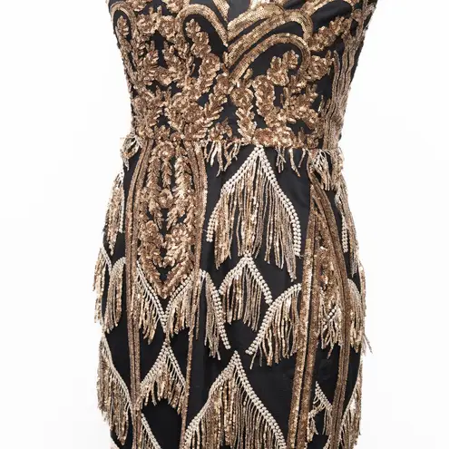 Dress the Population - Viviana Strapless Sequin Fringe Midi Dress