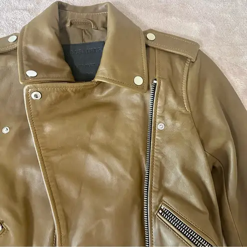 All Saints Balfern Leather Jacket Women US00 Moto Tan Camel Mustard