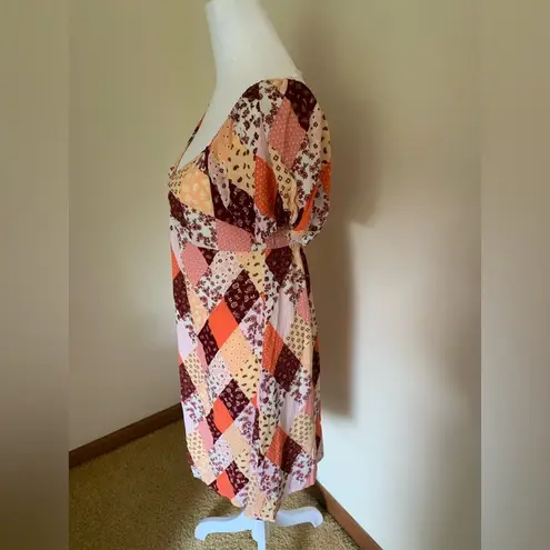 3rd + Malt Quilt Pattern Orange, Pink, Brown Boho Prairie Dress Size Small