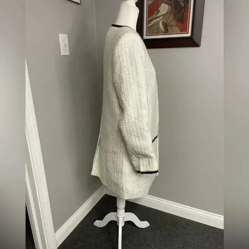 BEREK White Long Line Blazer Jacket Tweed Off White Cream with Black Piping