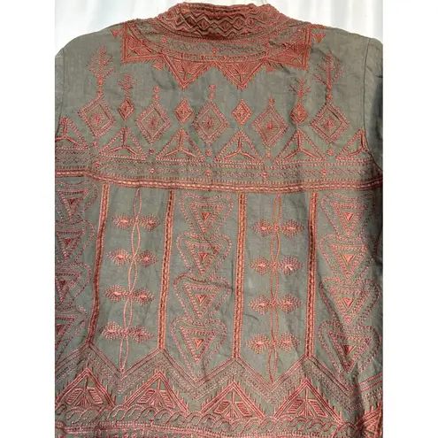 Johnny Was Embroidered Duster Kimono Open Front Bohemian Cardigan