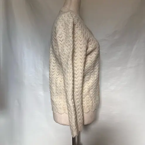 Vitg 80s Pointelle Knit Cardigan Women Sz S Cottagecore Coquette Wintuk Scallop