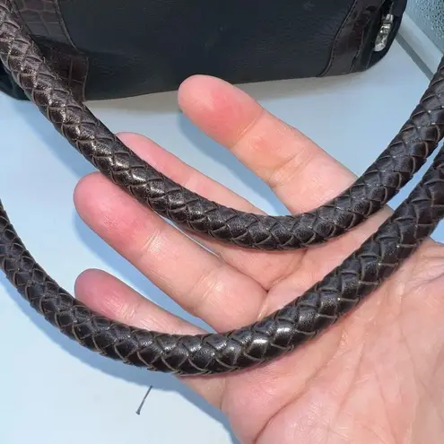 Brighton  Black & Brown Pebble Leather Medium Shoulder Bag Tote Purse With Braide