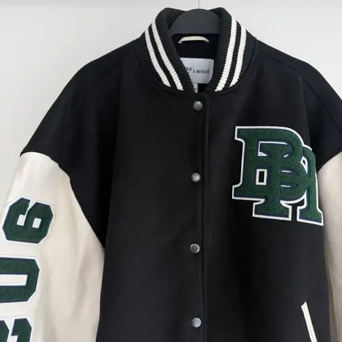 Beverly Hills x Revolve Varsity Jacket Womens XL Leather Bomber Letterman Patch White