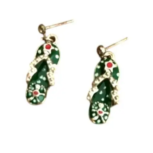 Christmas Flip Flop Earrings Thongs Dangle Posts Beach Cruise Island Va… Green