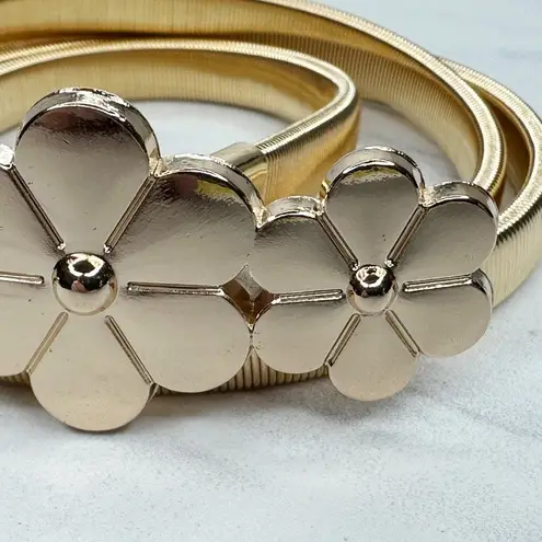 Gold Tone Flower Stretch Cinch Belt Coil Elastic One Size (OS) ✨