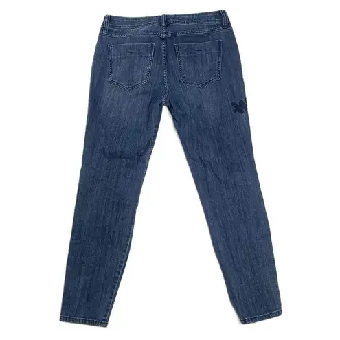 Elle Women's Retro Blue Floral Embroidery Classic Medium Wash Jeans Size 8