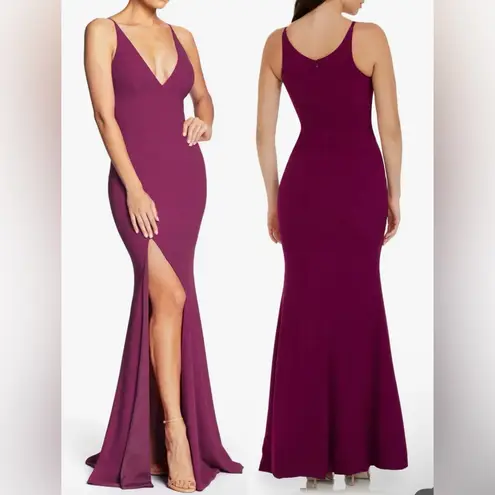 Dress the Population NWOT Dark Magenta Iris Dress slit gown sz L