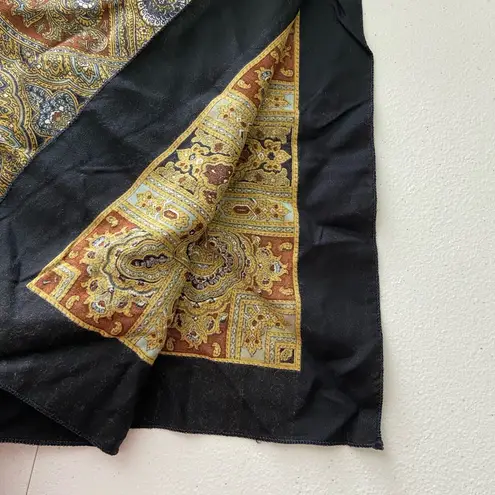 EUC women’s paisley mandala print black bordered square wrap scarf headband Tan