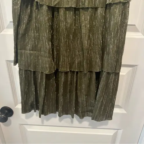 Only True Streetwear Green Metallic Tiered Acton Jersey Skirt size Small