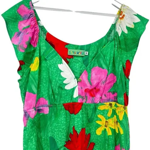 Jams World Jaisy Bold Floral Print Top Green Bright Tropical Vintage Size XL