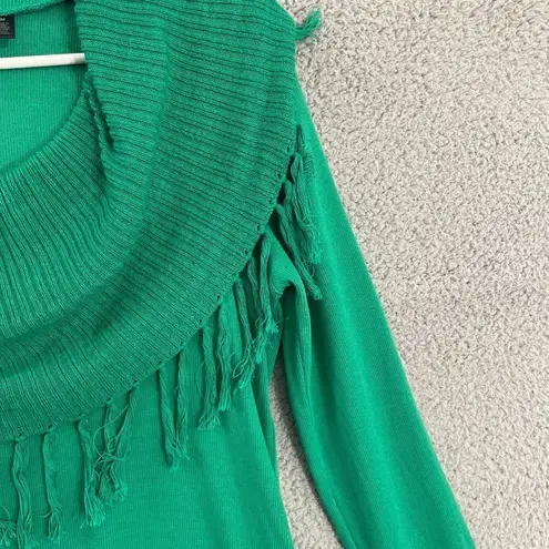 Rafaella  Women M Green Tasseled Casual Cowl Neck Sweater