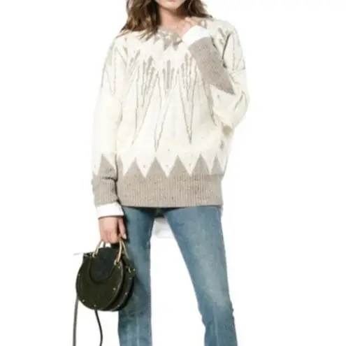 Adam Lippes Fair Isle Crewneck Wool Blend Sweater Cream Beige Size Small