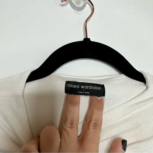 Naked Wardrobe Ruched Long Sleeve Open Back Mini Dress in Cream