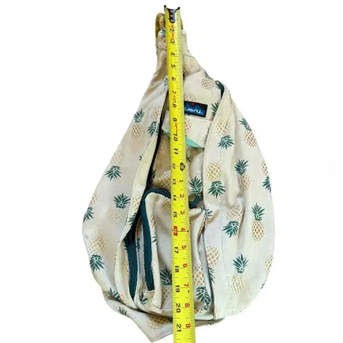 KAVU Rope Sling Crossbody Bag Beige Blue Yellow Pineapples Outdoor Travel