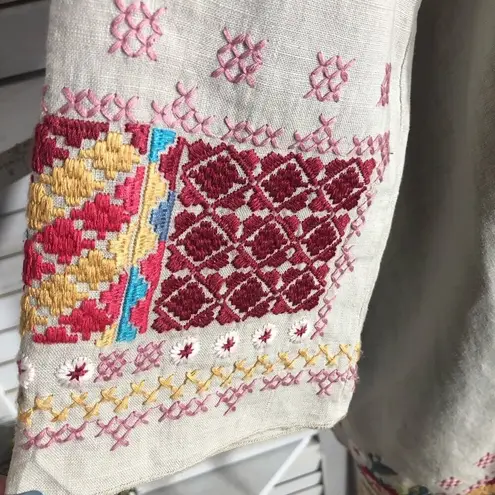 Johnny Was Kimono Cardigan Embroidered Boho Aztec Linen Multicolor Medium