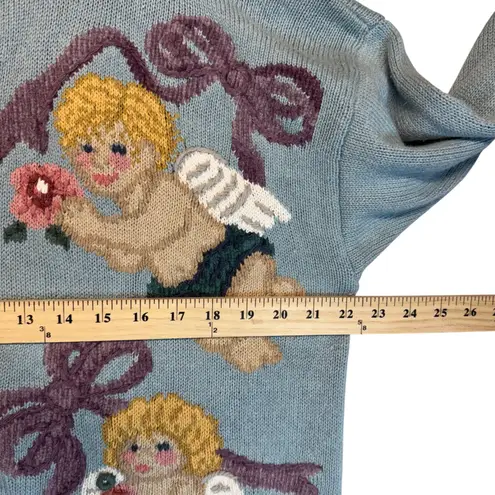Vintage Northern Isles Hand Embroidered Angels Cardigan Sweater Cottagecore XL Blue