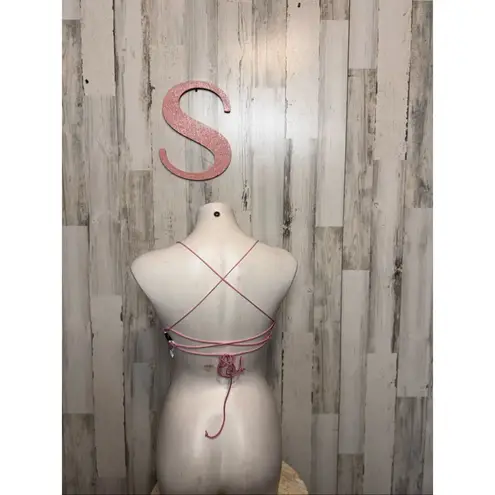 Lavender Ribbed Lace Up Back Bodysuit Size Small Purple Ruched Front One Piece