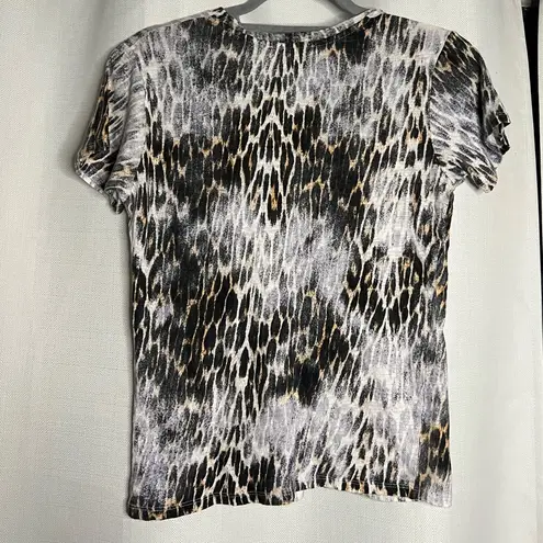 Maje Cheetah Print Linen V Neck T Shirt Small