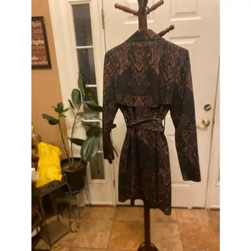 Solitaire Women's Paisley Trench Coat Size M Black Brown