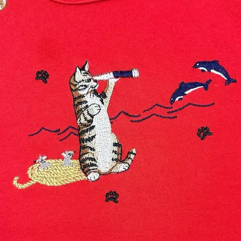 Bonworth Vintage 80s 90s Nautical Kitty Cat Tee Top Size Large Sailing