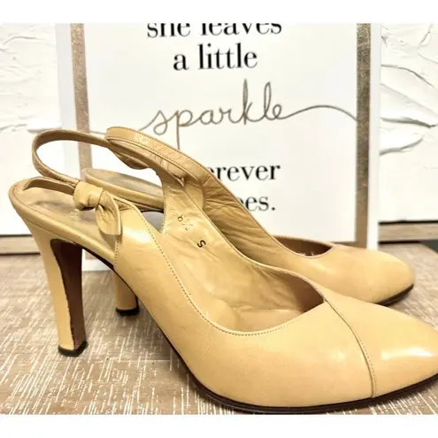 80s 90s VTG Halston Slingback Butter Colored Leather Pumps 8 1/2N Made in Italy Yellow Size 8.5