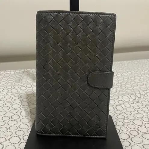 Bottega Veneta Woven Leather Wallet in Dark Gray